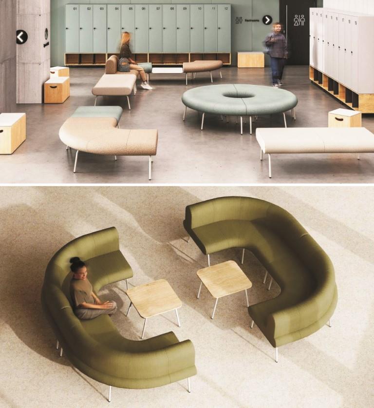 sofy ławki tapicerowane Linje szkoła korytarz